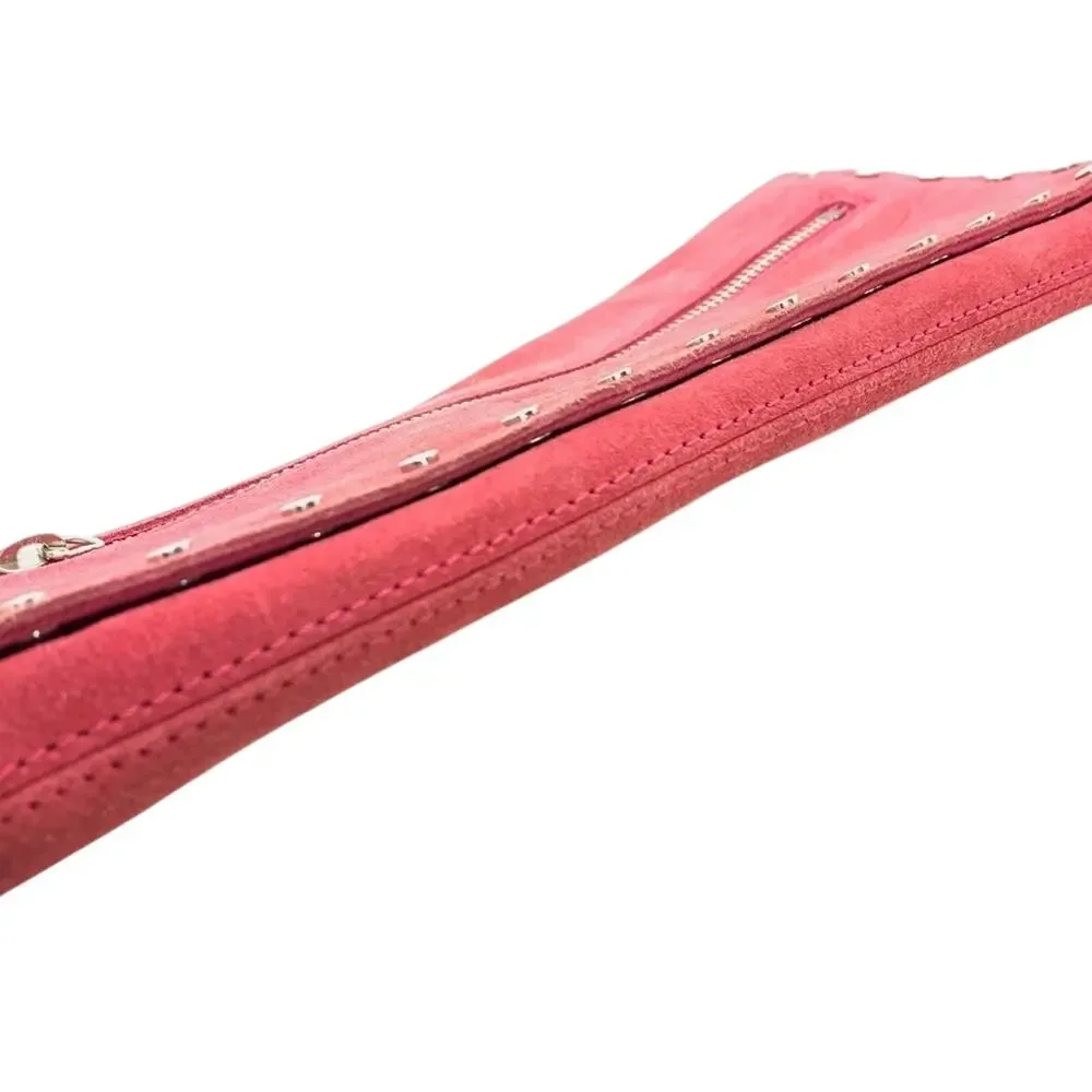 Banana Republic Womens Suede Pink Clutch Purse Studded Small Leather Bag